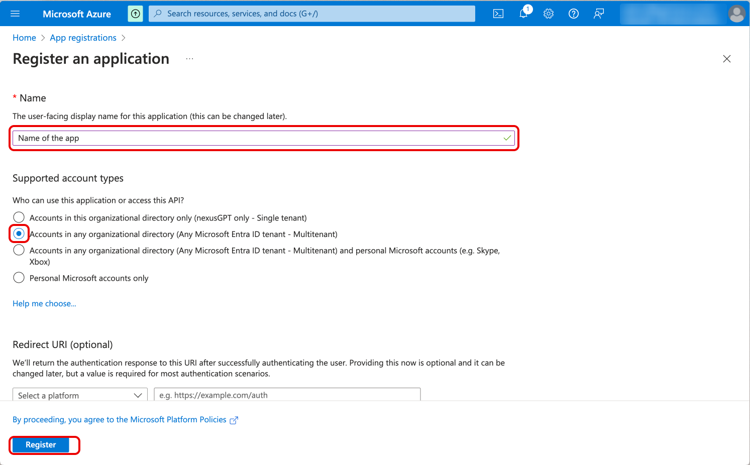 App registration - Azure